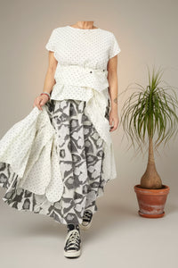 wendy trendy conjunto de falda de lunares con rosas cosidas y volantes con camiseta de lunares a juego